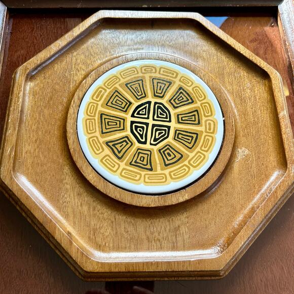 Vintage MCM Wooden Octagon Appetizer Board with Ceramic Tile 12” - Picture 7 of 10